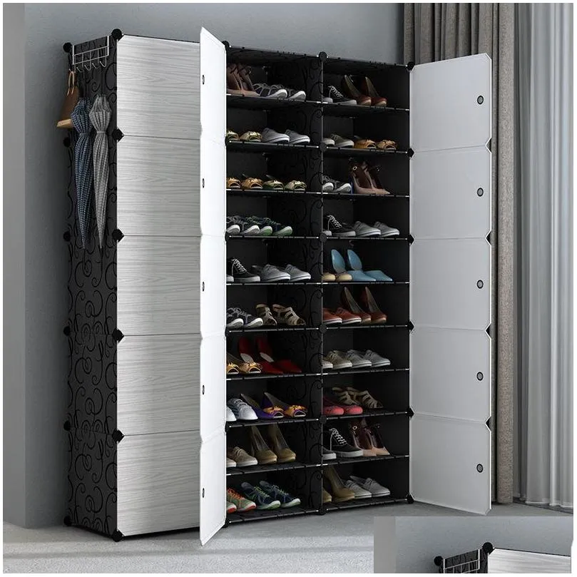 multicube shoe cabinet modular home diy storage organizer bedroom wordrobe closet plastic shoe rack with umbrella hanger 201030