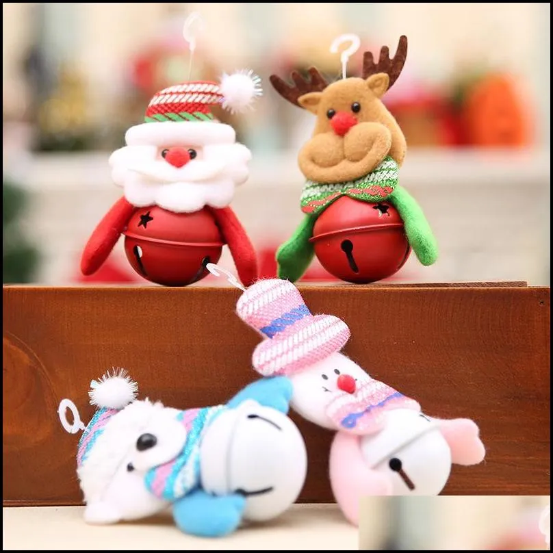 christmas tree ornaments santa/snowman/reindeer/bear pendant with bells decor xmas tree doll decoration jk2008xb