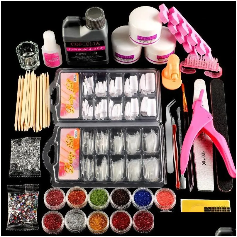 acrylic nail kit with uv led lamp full manicure set art tools powder liquid glitter all for kits