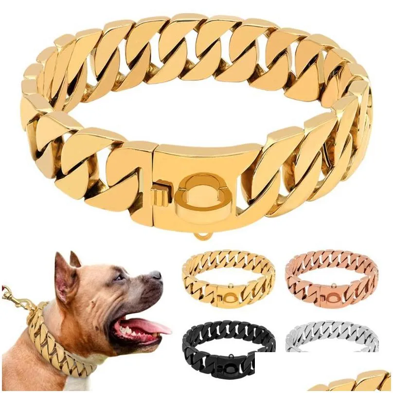 dog collars leashes metal stainless steel collar chain martingale highend show bully dogs doberman safety for medium large