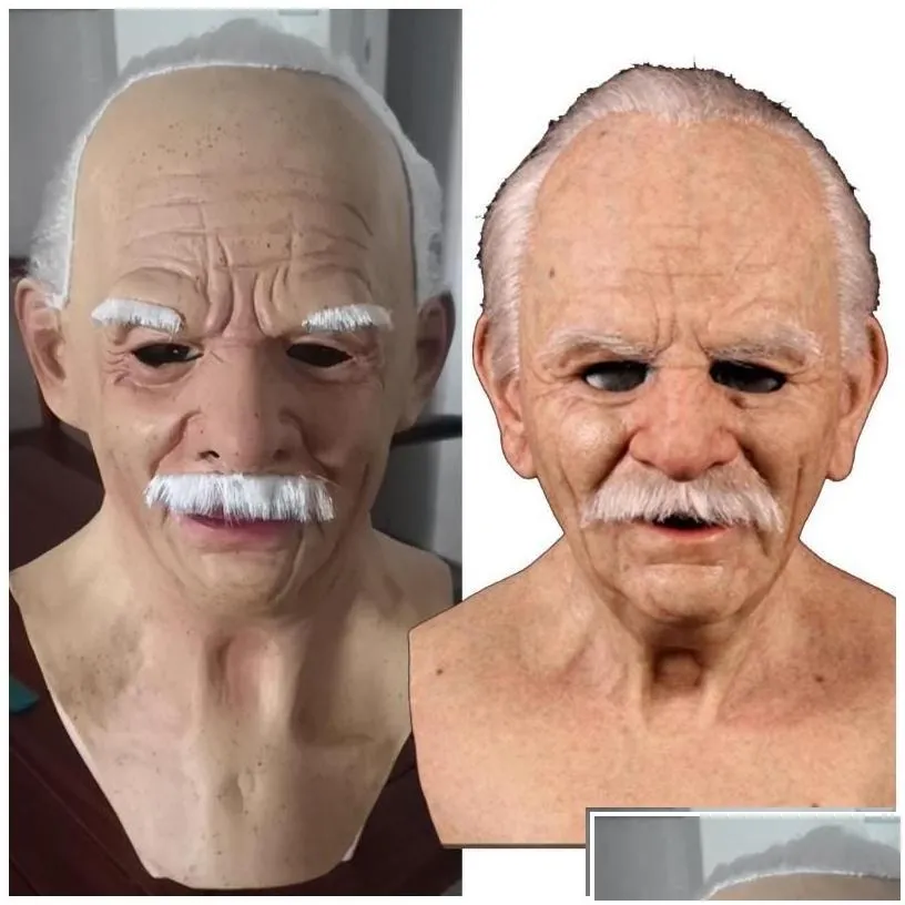 Party Masks Grandfathers Latex Scary Fl Head Cosplay For Halloween Wig Old Man Mask Bald Horror Funny Drop Delivery Home Garden Fest