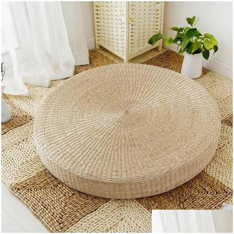 chair covers 5 size natural straw pouf tatami floor cushions meditation yoga round mat zafu chair cushion 40/45/50/60/70cm 201119