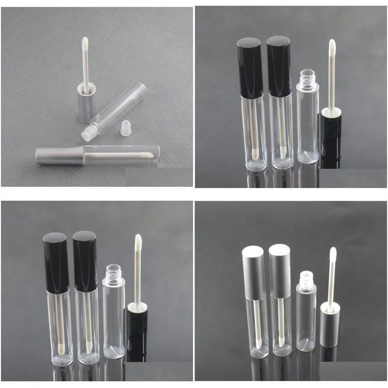 10pcs 10ml empty lip gloss bottle lip oil container lipgloss vial empty round lip gloss tube packing with black silver cap