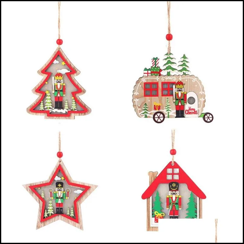led christmas wooden pendants nutcracker puppet christmas tree decorations walnut soldier hanging ornaments year kids gifts