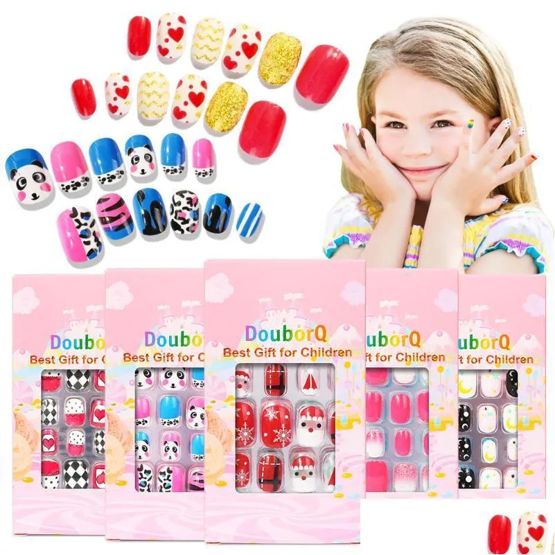 false nails 120pcs kids cartoon fake full cover press stick on children nail stickers decor girls giftsfalse