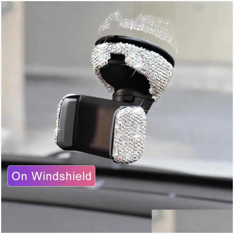 diamond bling car cell phone holder girl crystal mount universal fit mobile holder car interior accessories for women
