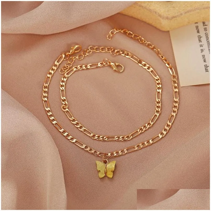 fashion butterfly anklet beach double bracelets gold chain vintage anklets womens hip hop jewelry