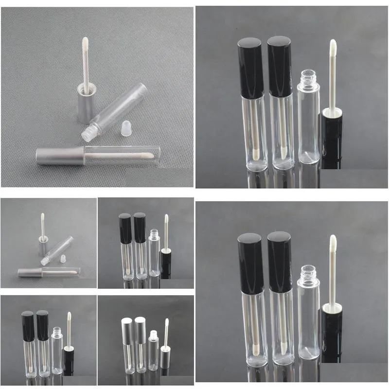 10pcs 10ml empty lip gloss bottle lip oil container lipgloss vial empty round lip gloss tube packing with black silver cap