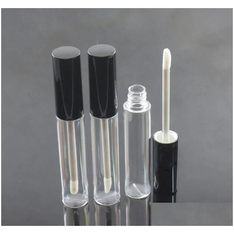 10pcs 10ml empty lip gloss bottle lip oil container lipgloss vial empty round lip gloss tube packing with black silver cap