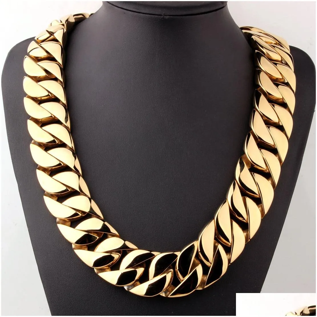 18k gold  cuban link chain necklace men hip hop stainless steel jewelry chunky gold necklaces