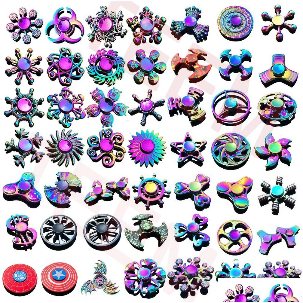 120 types in stock fidget spinner toys rainbow hand spinners trifidget metal gyro dragon wings eye finger spinning top handspinner witn