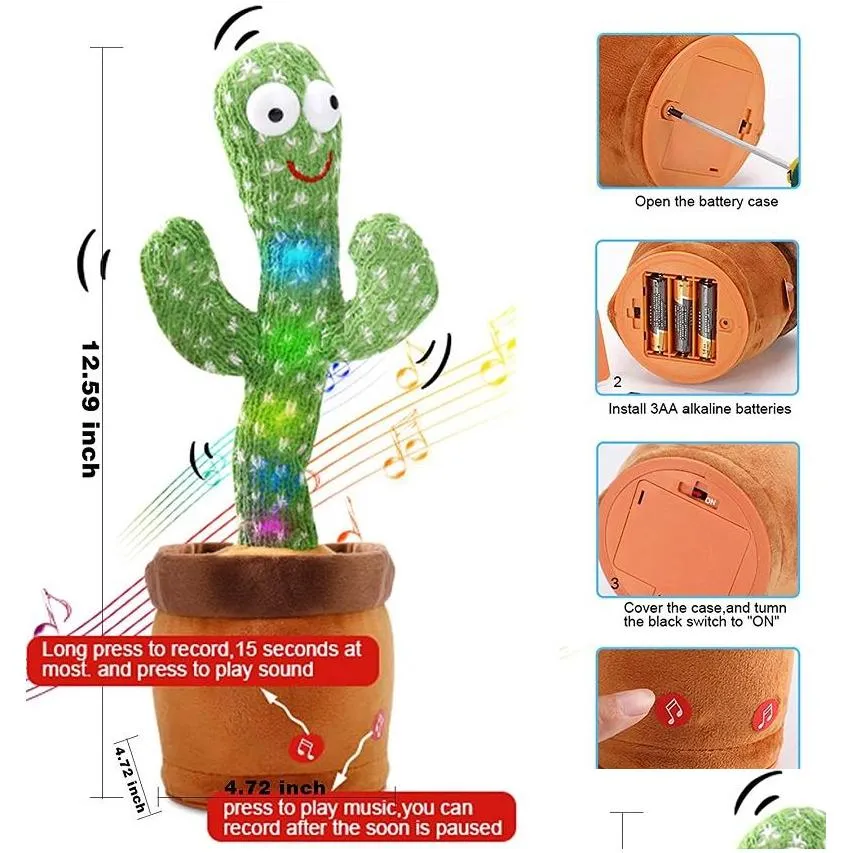 dancing talking singing cactus stuffed plush toy electronic with song potted early education toys for kids funnytoy 50pcs