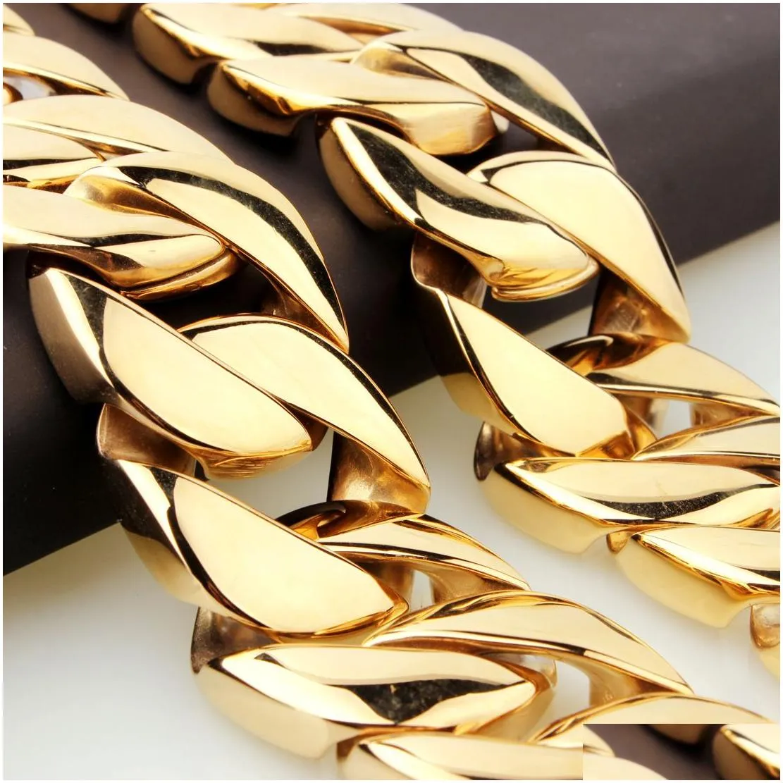 18k gold  cuban link chain necklace men hip hop stainless steel jewelry chunky gold necklaces