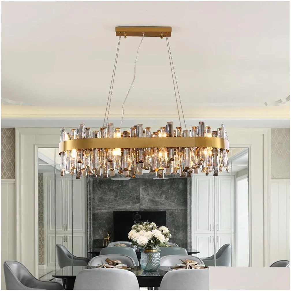 luxury dining room crystal chandelier pendant lamps modern rectangle kitchen island led hanging lights gold living room cristal light