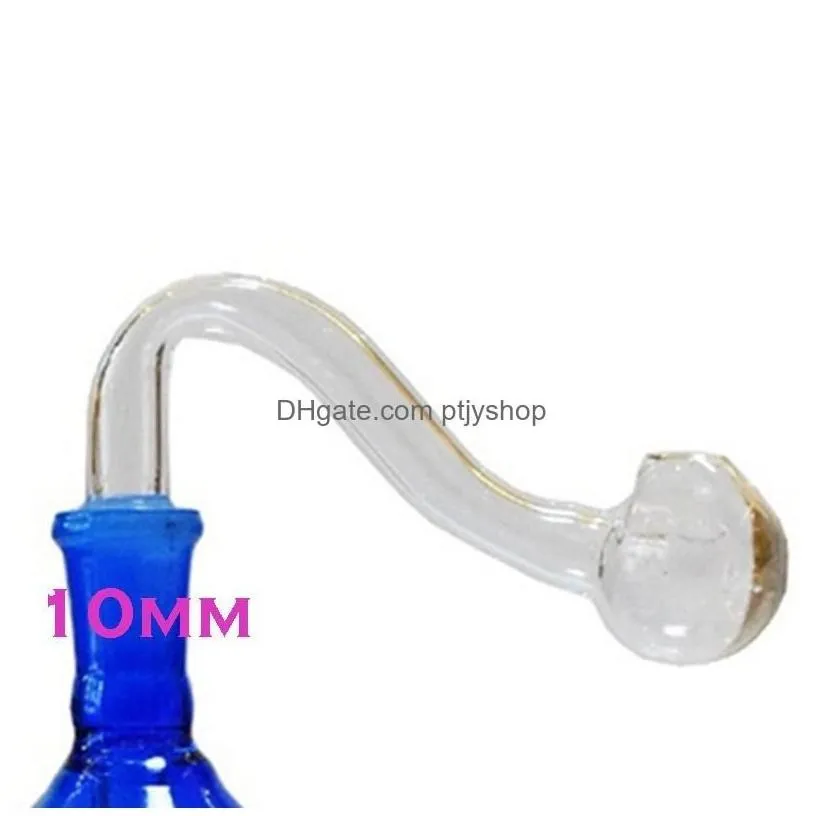 Smoking Pipes Clear 10Mm Male Joint Thick Pyrex Glass Oil Burner Pipe Tobacco Bent Bowl Hookahs Adapter Bong Pipes Smoking Shisha Tu