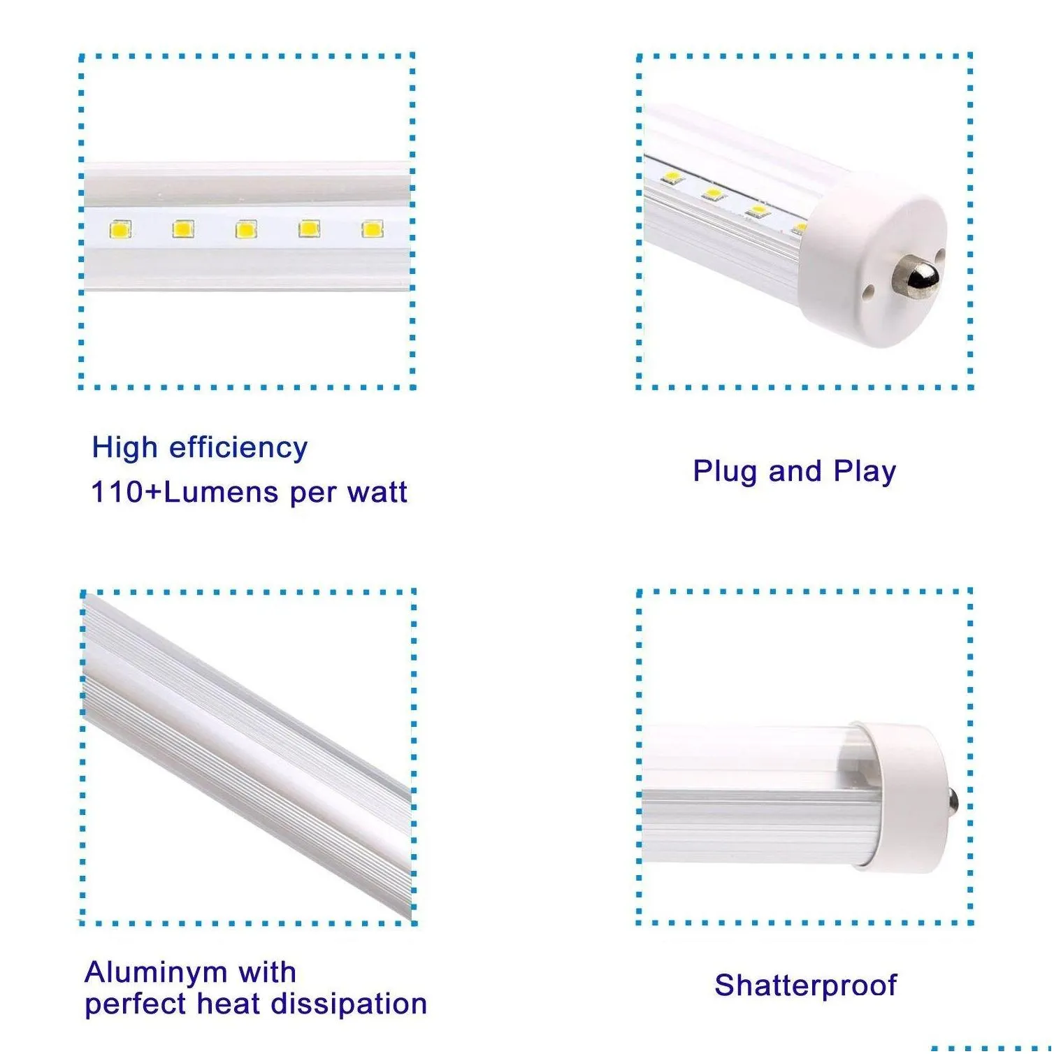 led t8 bulb 45w fa8 single pin 8 foot led tube light 96 8 ac85265v smd2835 100lm/w bulb light