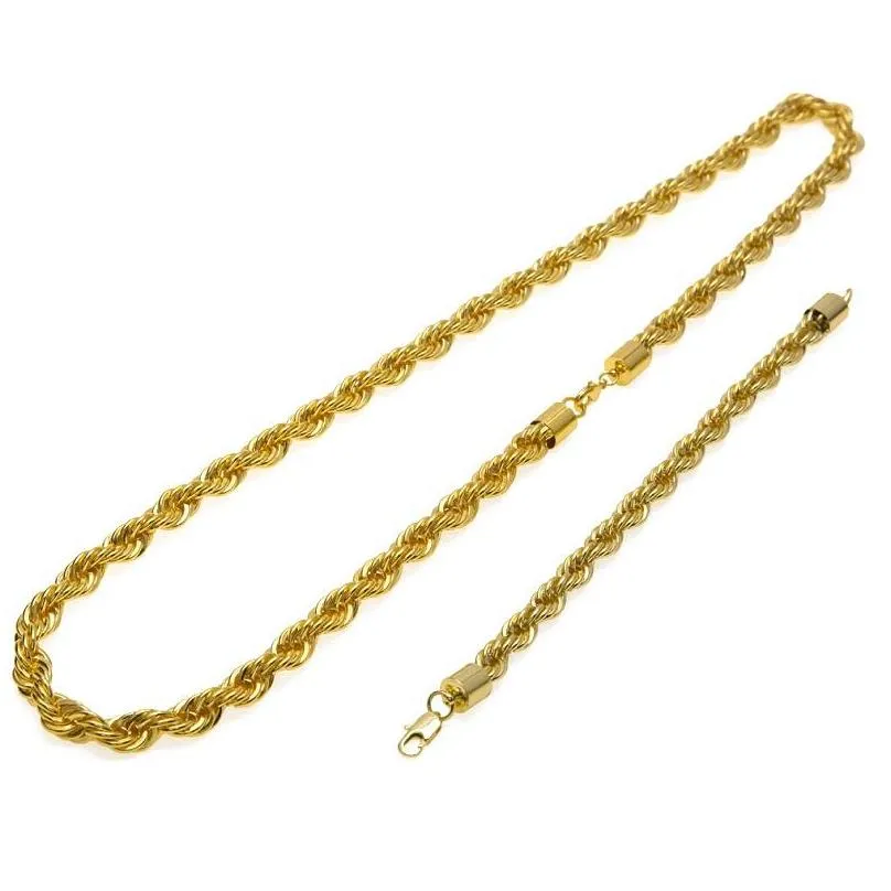 mens hip hop gold twist chain necklace fashion silver chains bracelet necklaces jewelry set