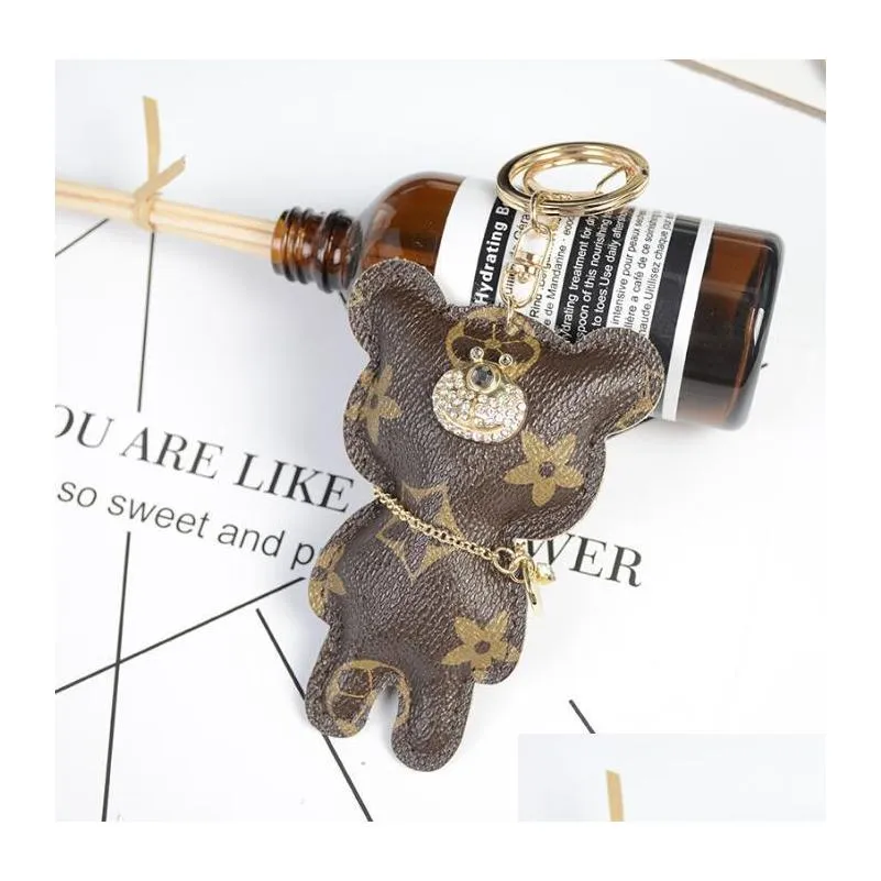 bear design car keychains flower bag pendant charm keyring holder pu leather animal key chain