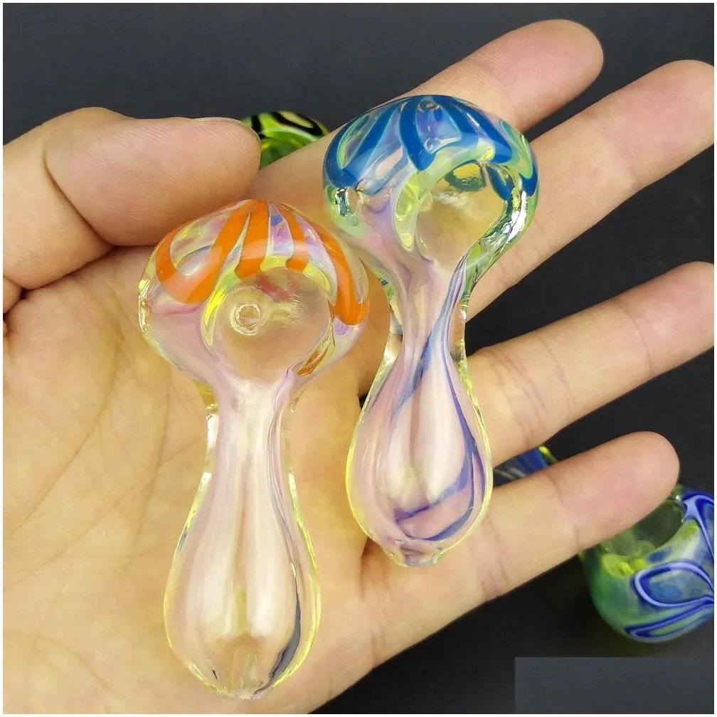 glass smoking pipes beatuful appearance tabacco pipe mini 2.5 inches long hand spoon mixed colors