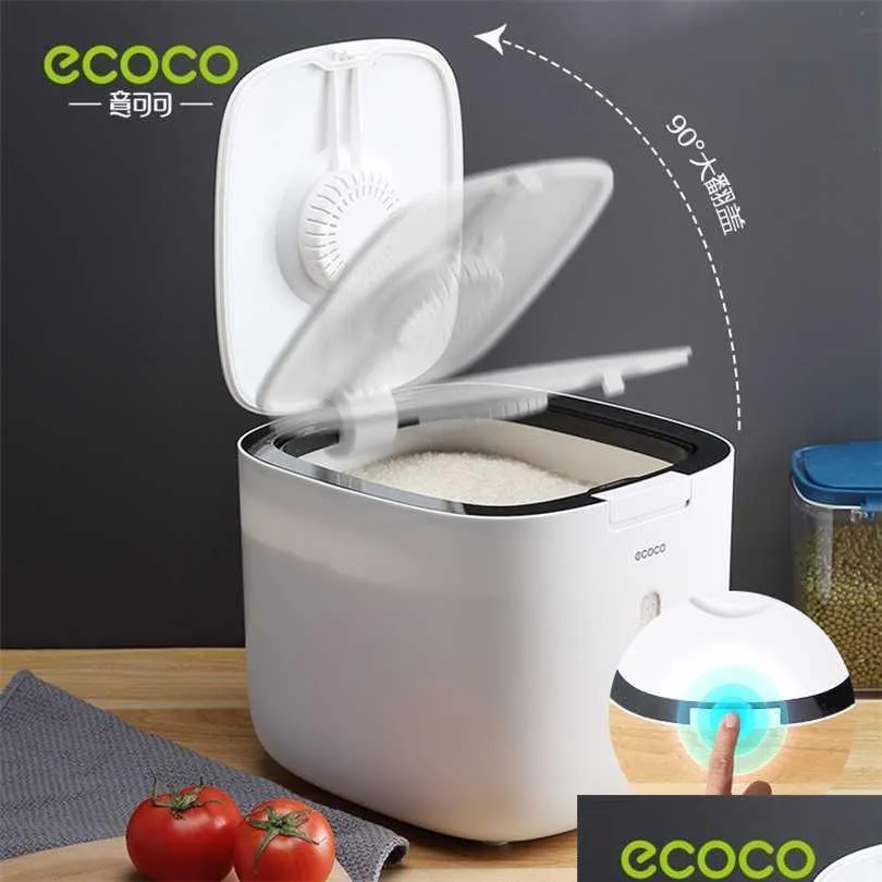 ecoco 5/10kg kitchen nano bucket insectproof moistureproof sealed rice grain pet food storage container box 211102