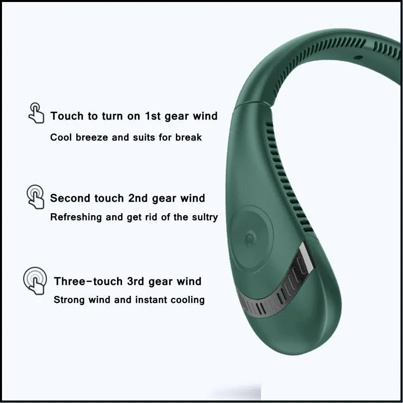 rechargeable protable silent bladeless hanging neck air conditioner fan 3 speed adjusted travel outdoor halter cooler 220505