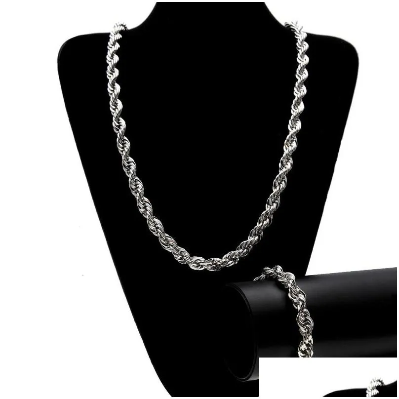 mens hip hop gold twist chain necklace fashion silver chains bracelet necklaces jewelry set