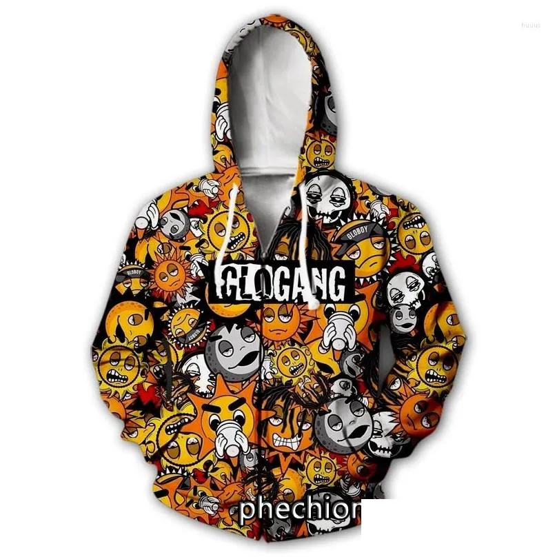 mens hoodies phechion men/women 3d printed song glo gang casual zipper fashion streetwear men loose sporting zip up j39