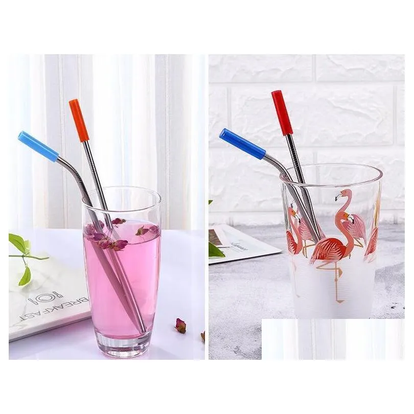 more size straight and bend stainless steel straw and cleaning brush reusable drinking straw bar drinking tool