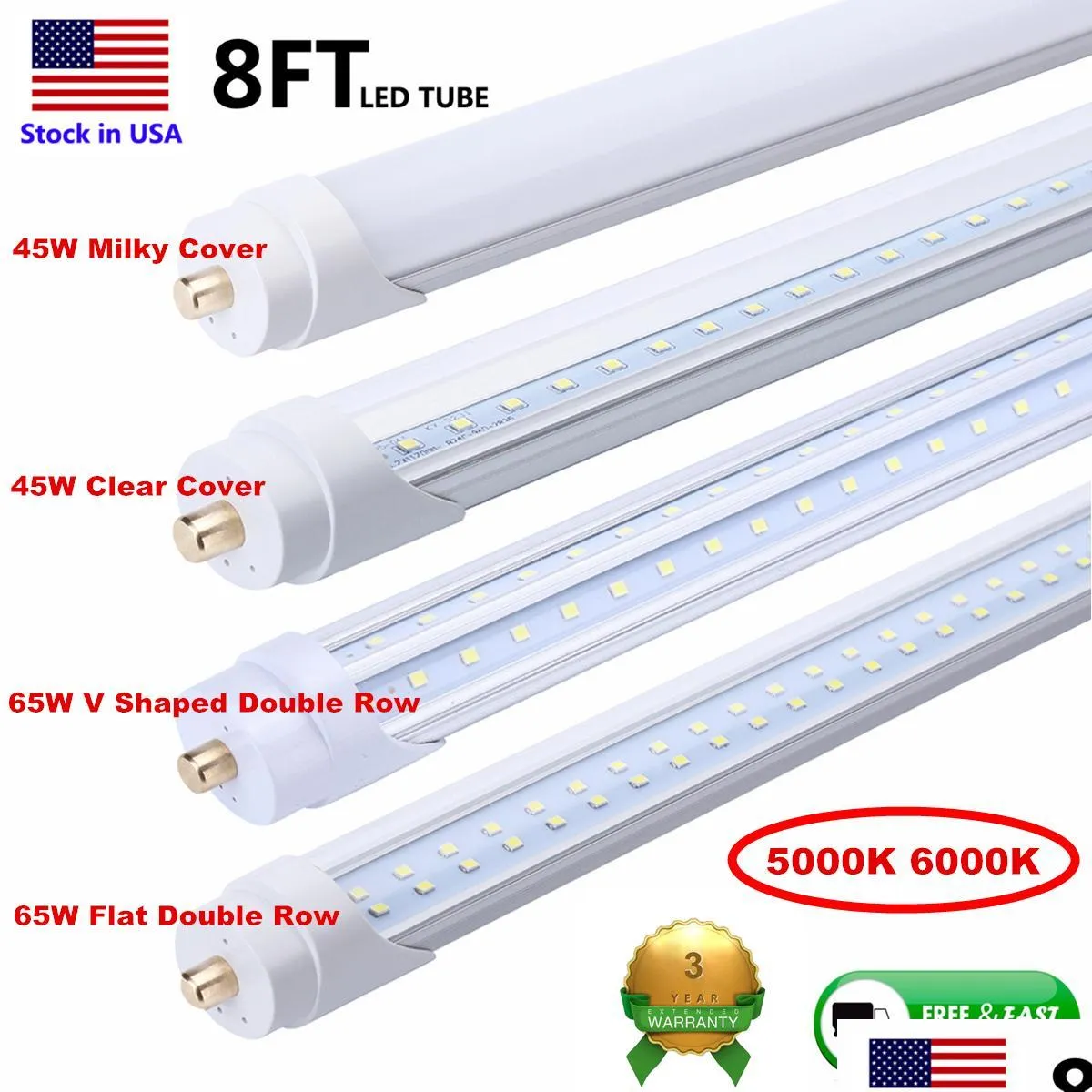 led tubes 8ft 8 feet single pin fa8 led t8 tube light fixture 45w 65w v shaped tube light double rows bulbs