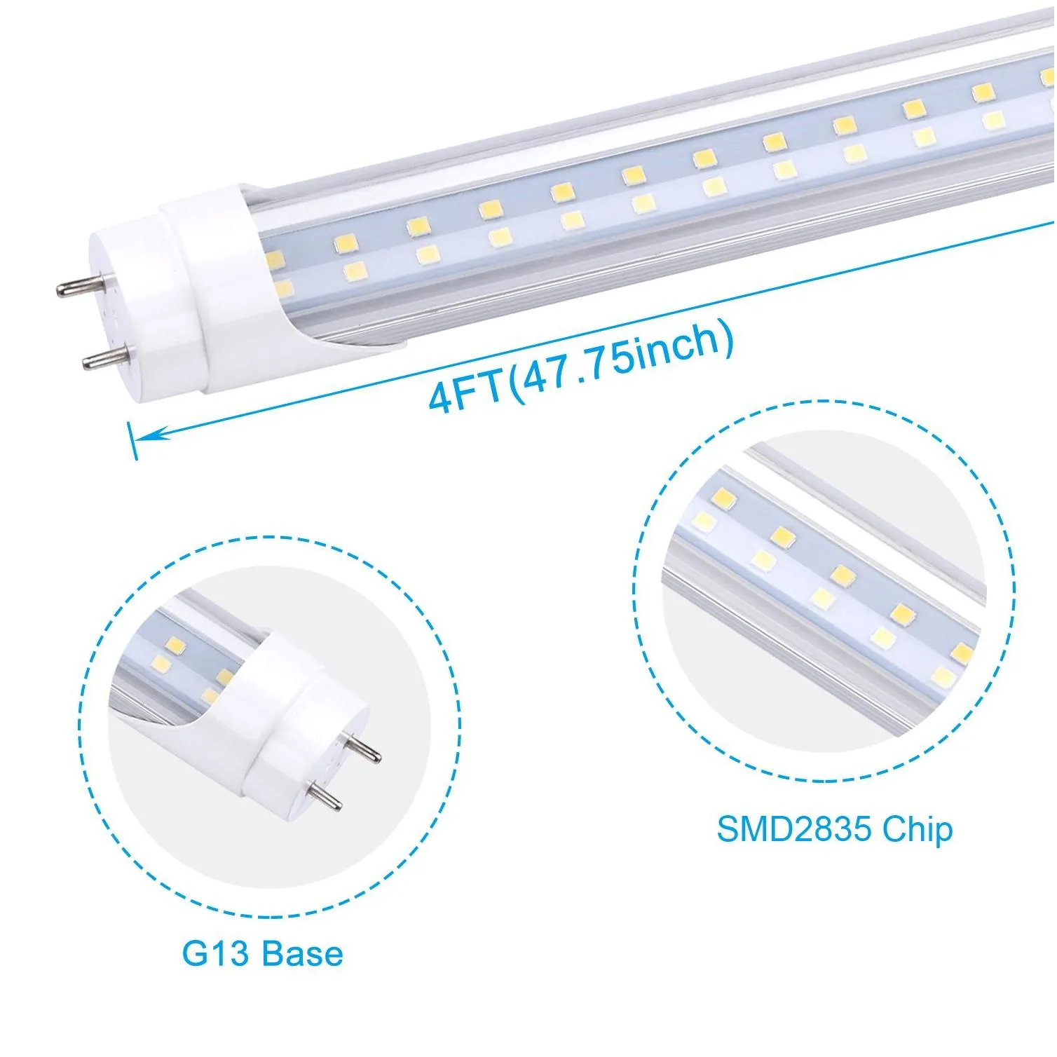 t8 4ft led tube light bulbs 22w 28w 5000k 6000k 4 foot t12 replacement for flourescent tubes ballast bypass dualend powered 4 garage warehouse shop