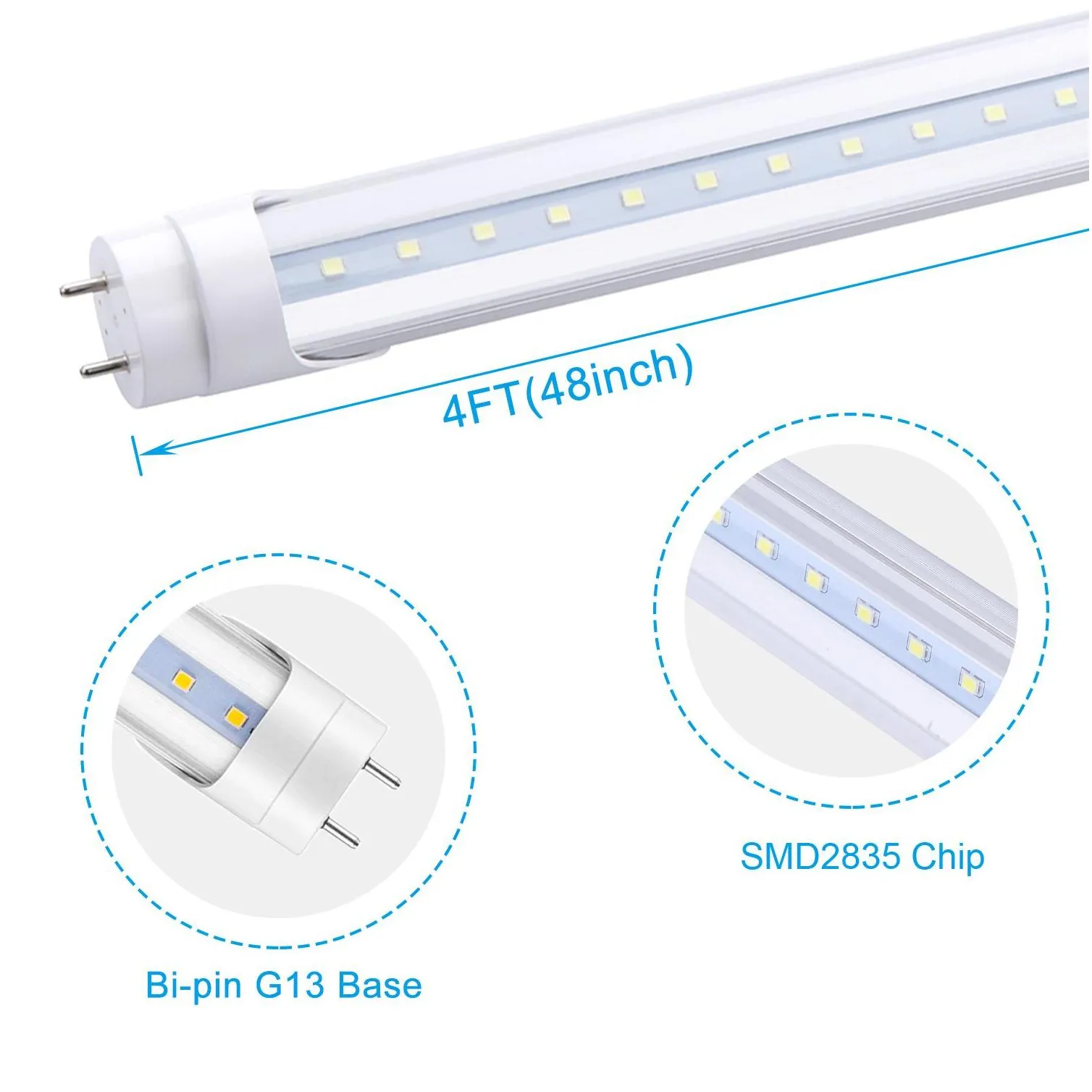 4ft t8 led tube light bulbs 18w 22w 28w 4 foot t12 replacement for flourescent fixtures clear / frosted double ended power bypass ballast garage warehouse shop