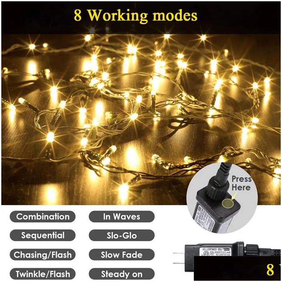 waterproof led string lights 10m 20m 30m 50m 100m 24v eu us outdoor garland for christmas trees xmas party wedding decoration
