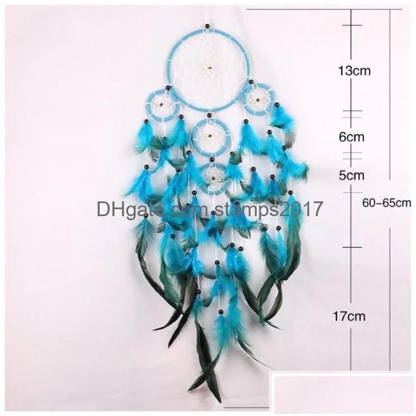 arts and crafts handmade dream catcher wind chime net natural feather make home furnishing decorate blue wall hanging delicate arriv