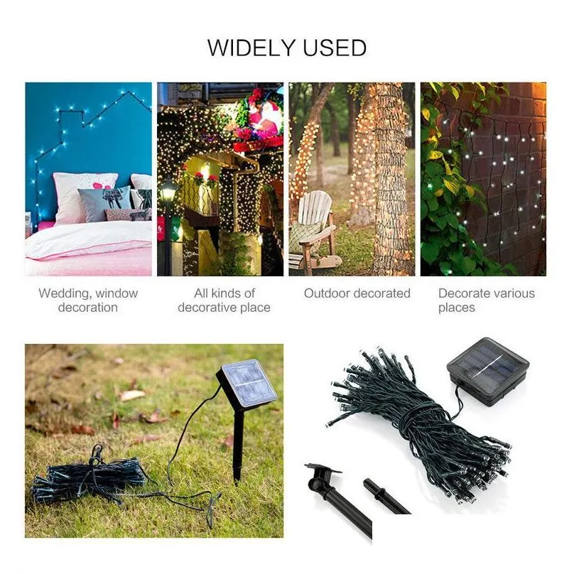 christmas garland led fairy light outdoor solar powered string lights 8 mode 7m/12m/22m/32m/52m garden wedding decoration waterproof