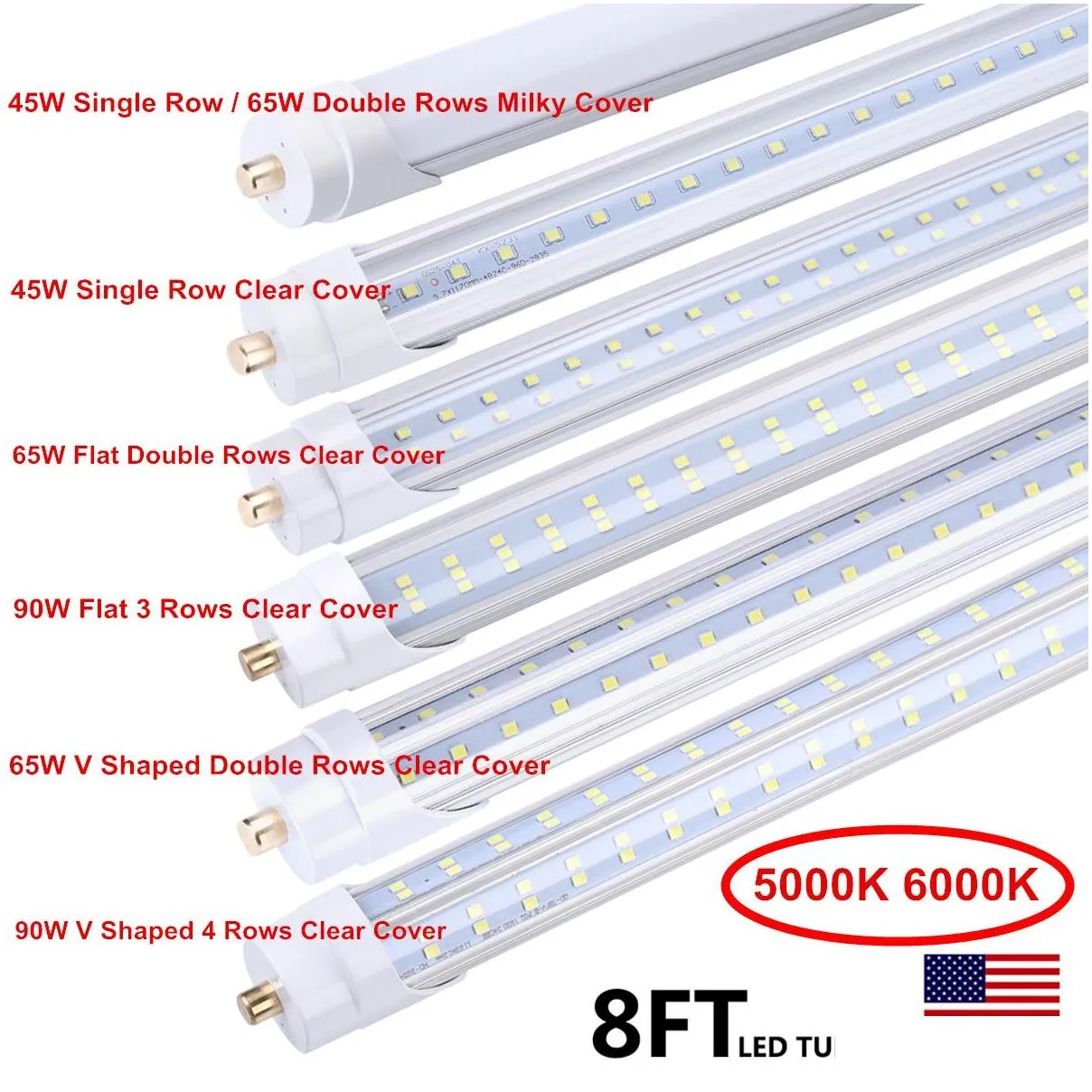 led tubes 8ft 8 feet single pin fa8 led t8 tube light fixture 45w 65w v shaped tube light double rows bulbs