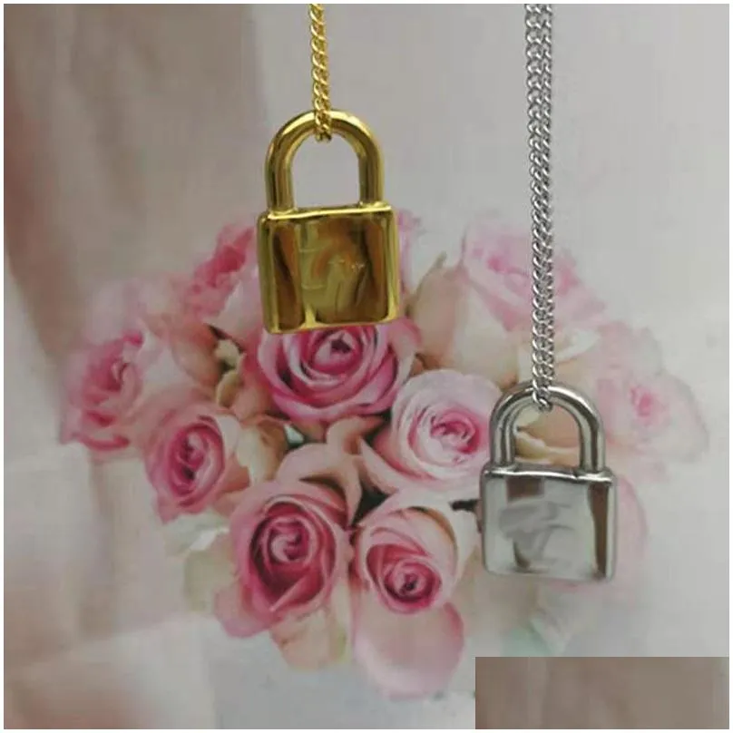 lock necklace woman stainless steel 45cm gold pendant jewelry on the neck valentine day christmas gifts for girlfriend wholesale
