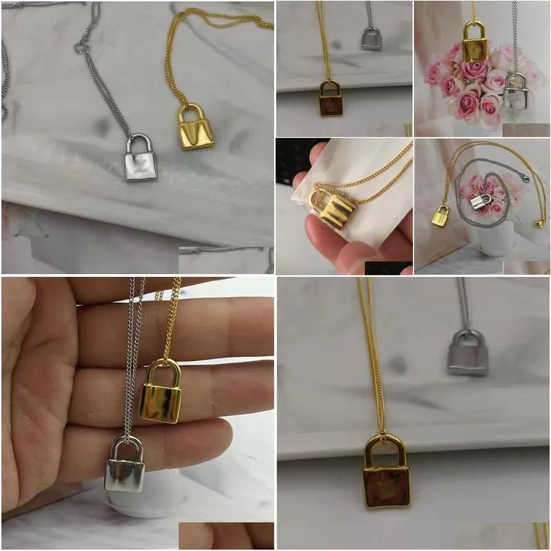 lock necklace woman stainless steel 45cm gold pendant jewelry on the neck valentine day christmas gifts for girlfriend wholesale