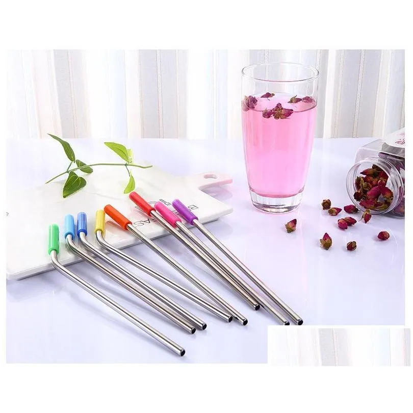 more size straight and bend stainless steel straw and cleaning brush reusable drinking straw bar drinking tool