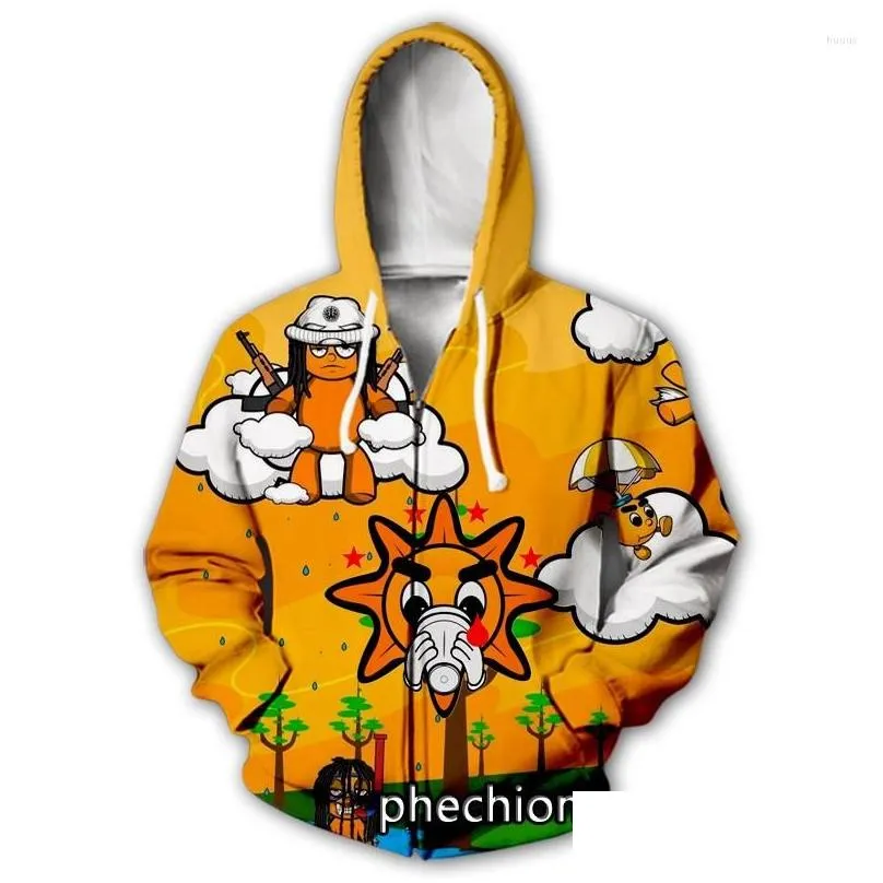 mens hoodies phechion men/women 3d printed song glo gang casual zipper fashion streetwear men loose sporting zip up j39