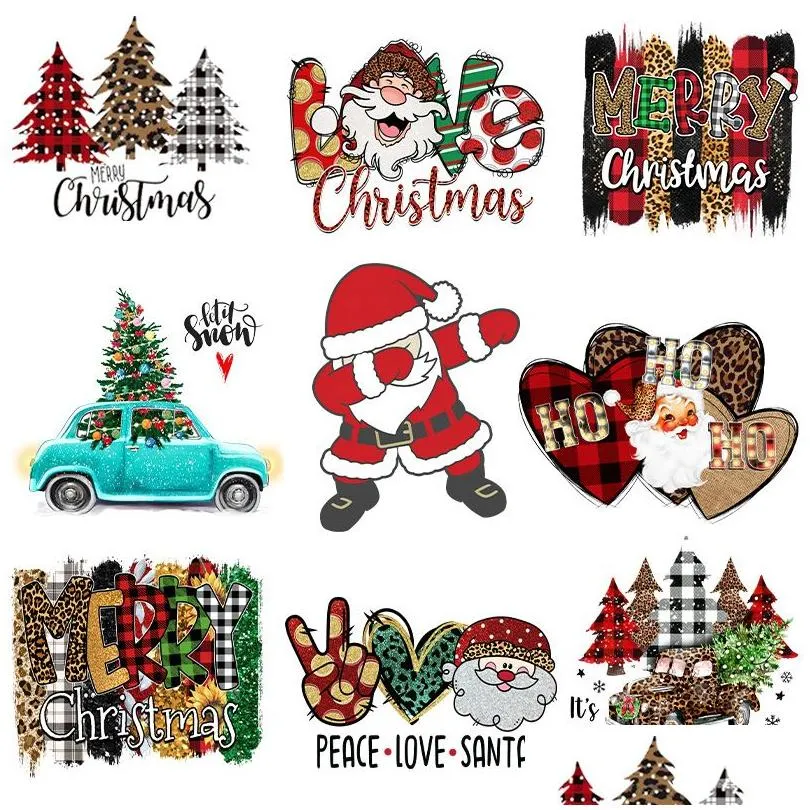 notions christmas iron ones santa claus stickers washable heat transfer appliques for clothing hoodies jacket cute diy decal