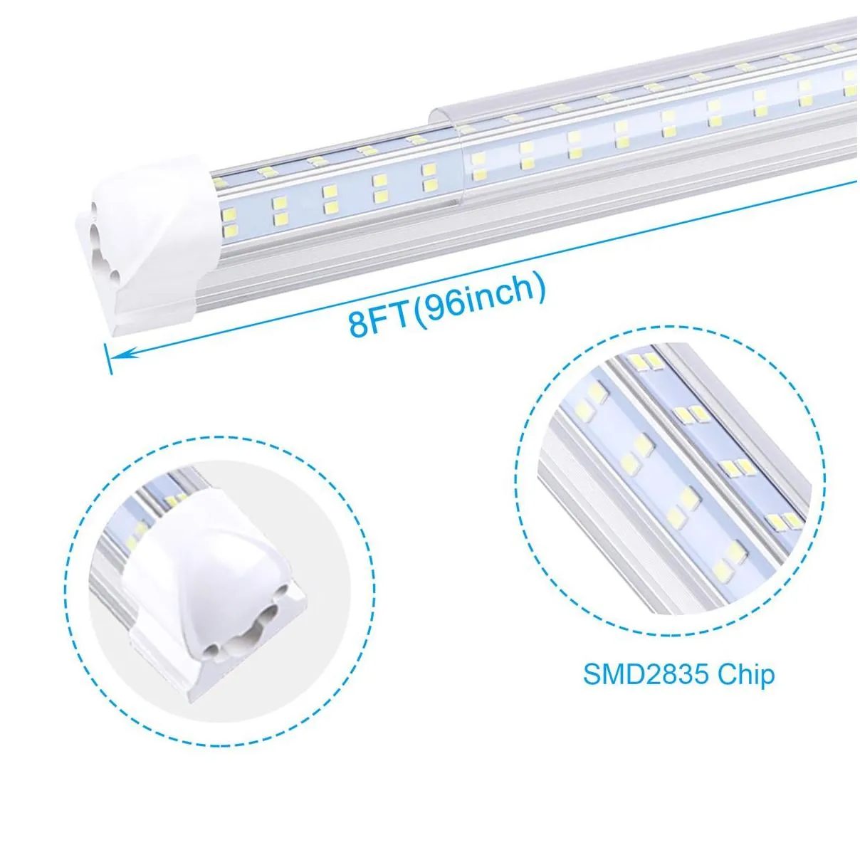 5000k daylight white t8 integrated led tube light 6000k 72w 8ft cooler door light 120w 4 rows v shape double side warehouse light