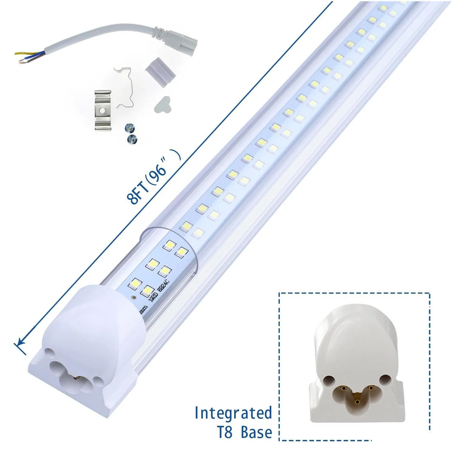 t8 led tube 8ft double row 2.4m led shop light t8 integrated tube 72w 7200lm fluorescent lamp 8 foot led bulbs