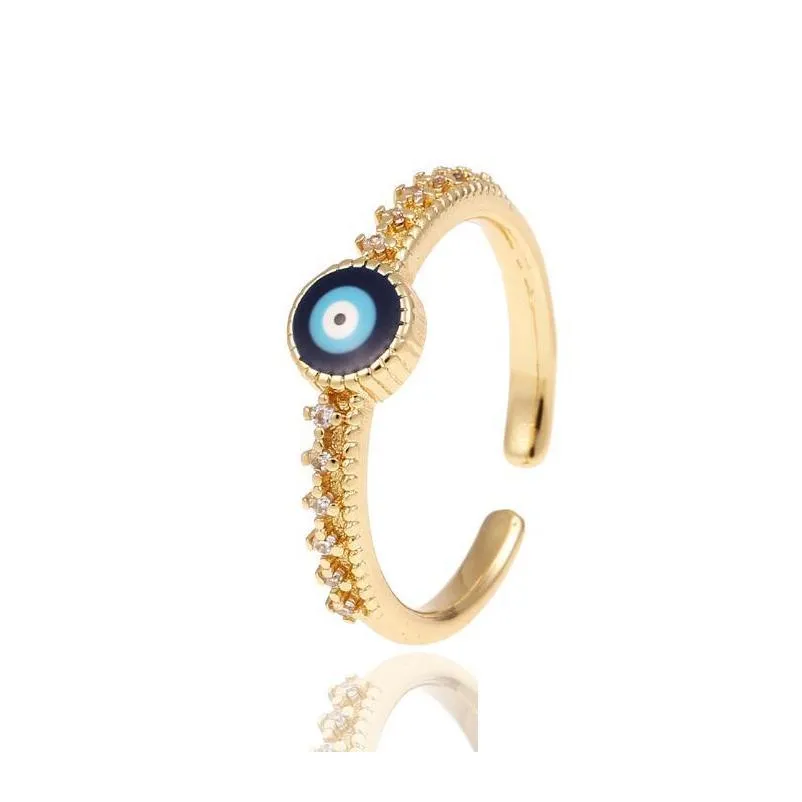 gold evil blue eye rings zircon adjustable simple style tail ring copper dripping oil jewelry ring gift for women girls