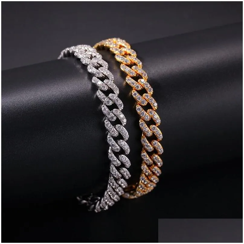 fashion womens anklets bracelet iced out cuban link chain anklet bracelets gold silver pink diamond hip hop jewelry