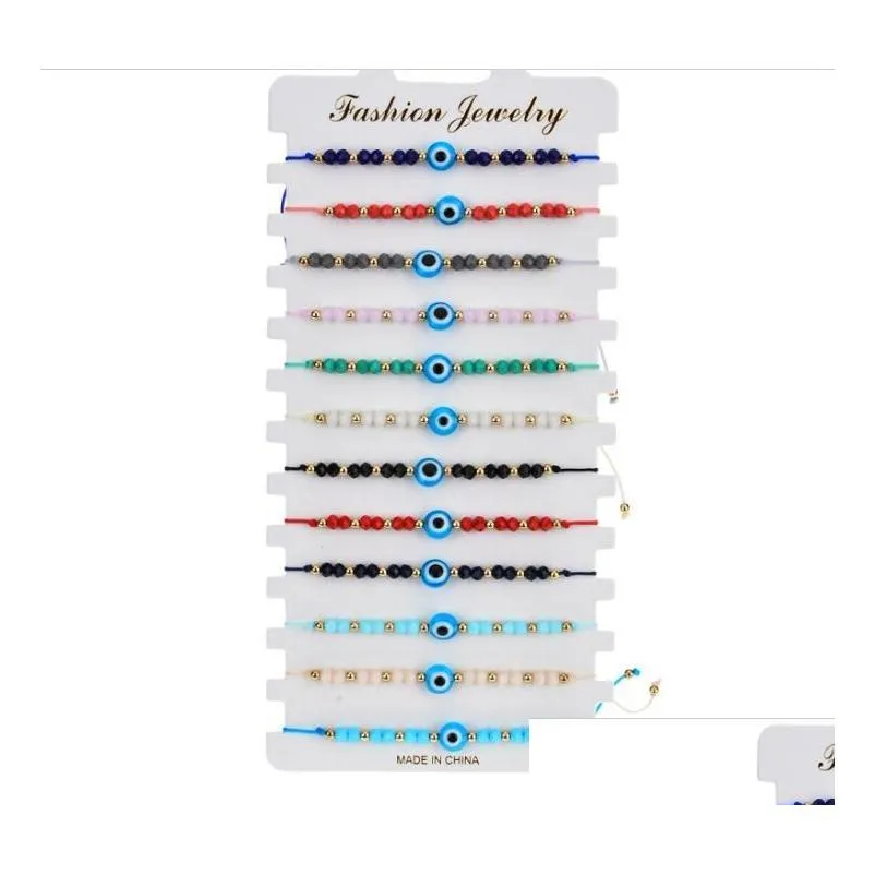 12pcs/set turkey blue evil eye bracelet women handmade rope chain crystal beads bracelets for girl party jewelry gift wholesale