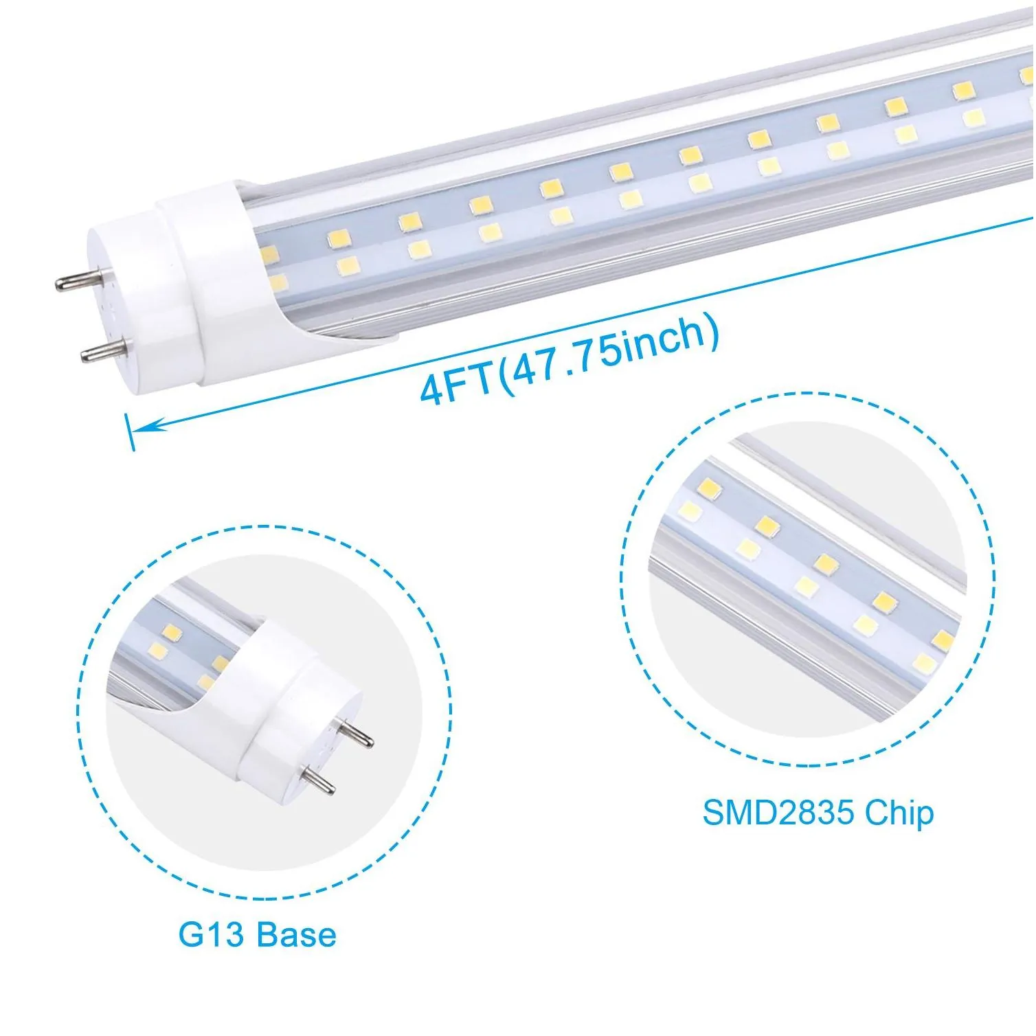 4ft led tube light bulbs g13 bipin 4 tubes double ended power require ballast bypassing 48 inch t8 t10 t12 fluorescent lights