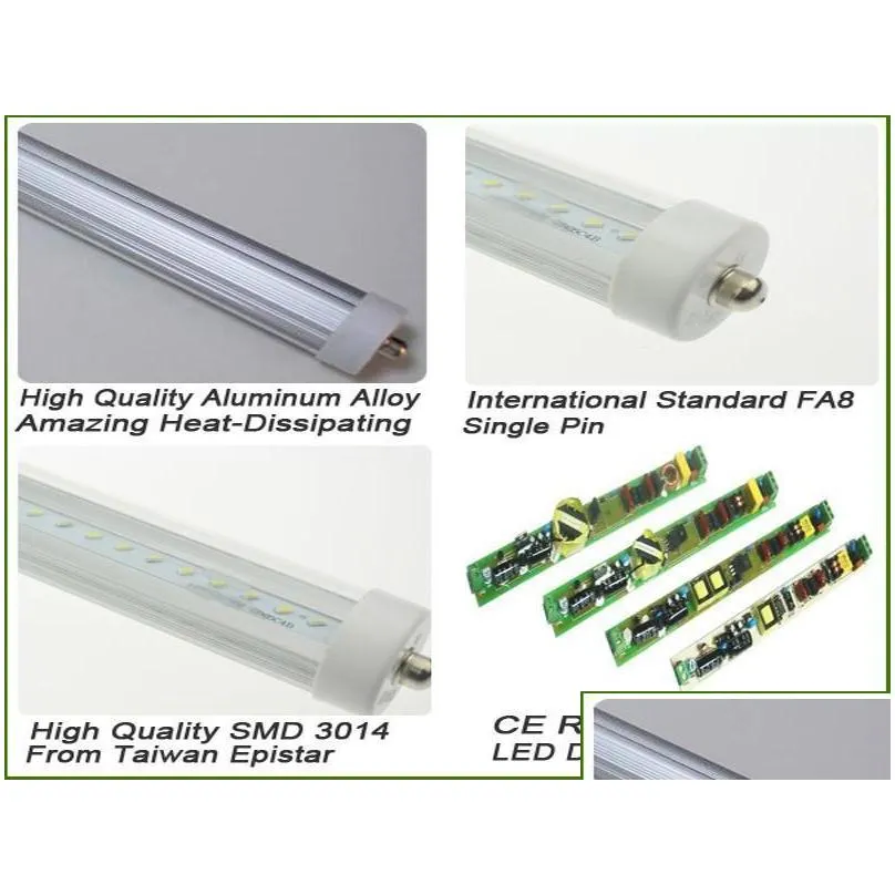 8 feet led 8ft single pin t8 fa8 single pin led tube lights 45w 4800lm led fluorescent tube lamps 85265v