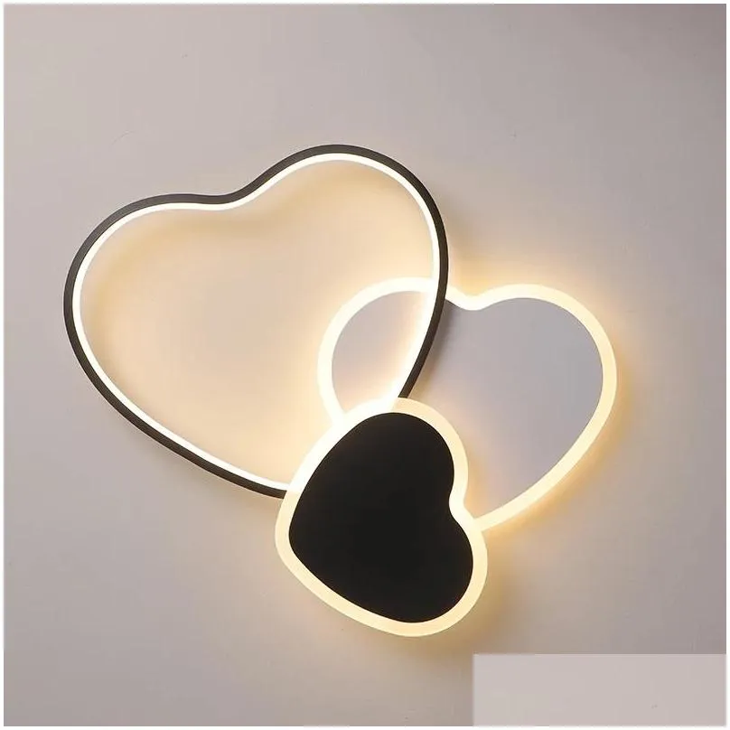 heart shape ceiling light black white chandeliers for living room restaurant iron aluminum strip home led light decoration