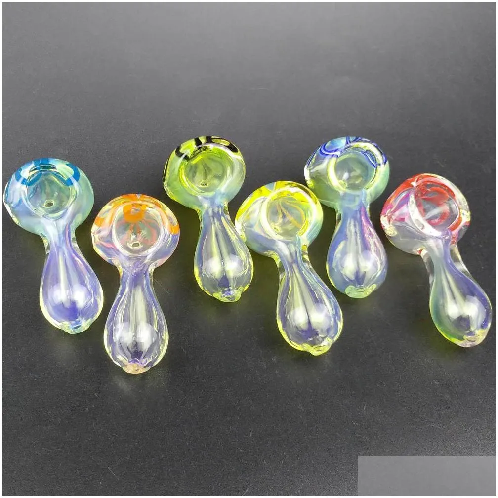 glass smoking pipes beatuful appearance tabacco pipe mini 2.5 inches long hand spoon mixed colors