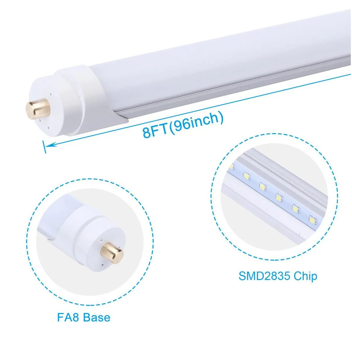 led fluorescent tube light lamp 8ft 8 foot fa8 45w t8 led tube lights single piece 4500lm factory shop light